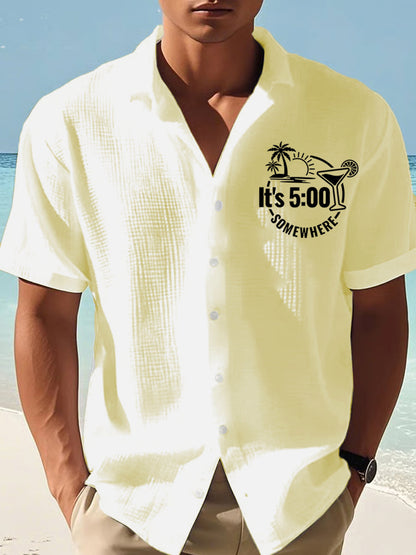 Men's It‘s 5 O'clock Somewhere Print Casual Short-Sleeve Shirt