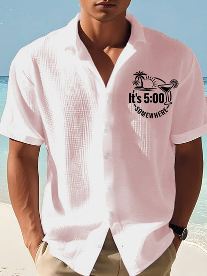 Men's It‘s 5 O'clock Somewhere Print Casual Short-Sleeve Shirt