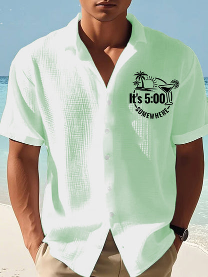 Men's It‘s 5 O'clock Somewhere Print Casual Short-Sleeve Shirt