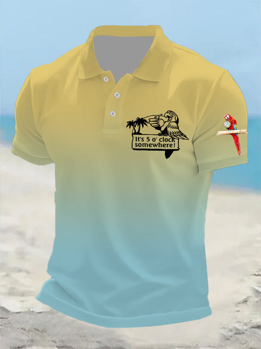 Men's It's 5:00 Somewhere Always Happy Hour Paradise Parrot Print Casual Short Sleeve Tee