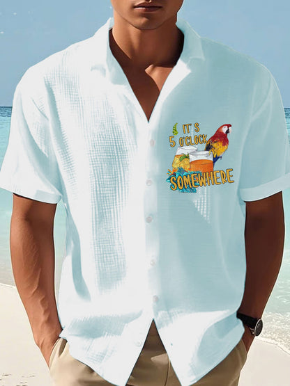 Men's It‘s 5 O'clock Somewhere Print Casual Short-Sleeve Shirt