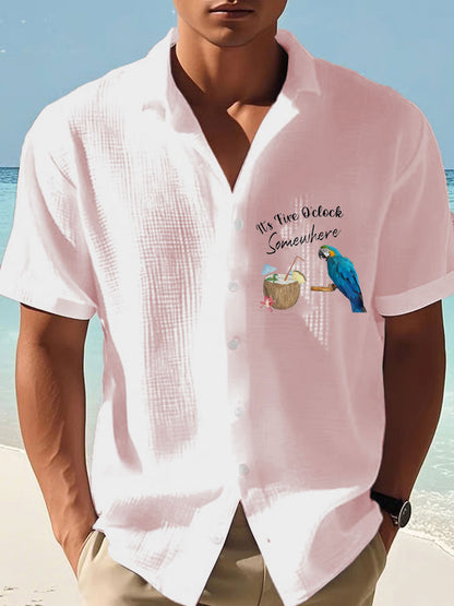 Men's It‘s 5 O'clock Somewhere Print Casual Short-Sleeve Shirt