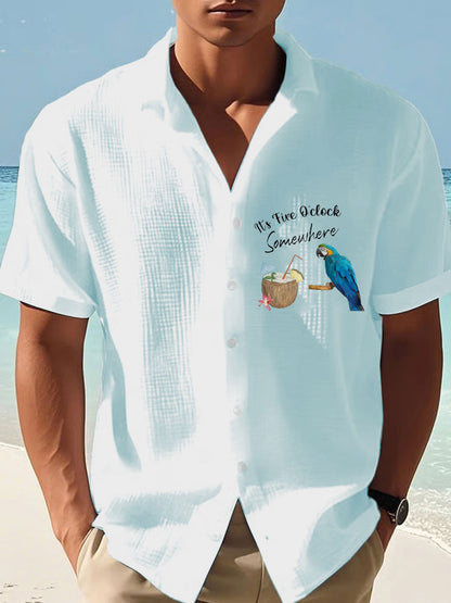 Men's It‘s 5 O'clock Somewhere Print Casual Short-Sleeve Shirt