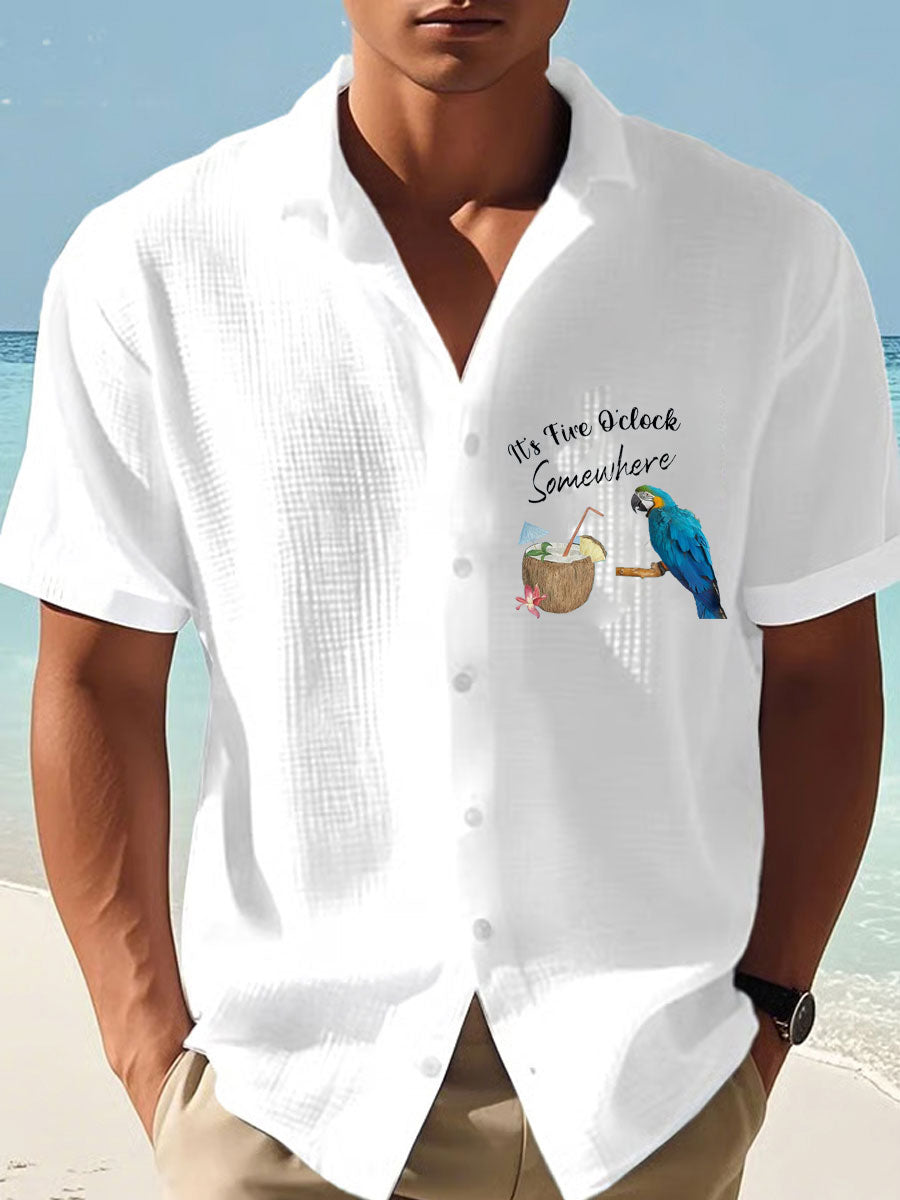Men's It‘s 5 O'clock Somewhere Print Casual Short-Sleeve Shirt