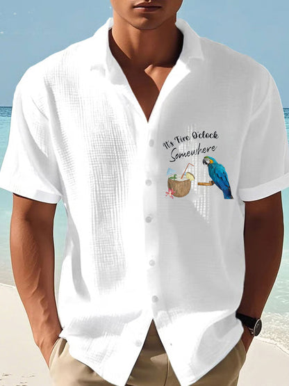 Men's It‘s 5 O'clock Somewhere Print Casual Short-Sleeve Shirt