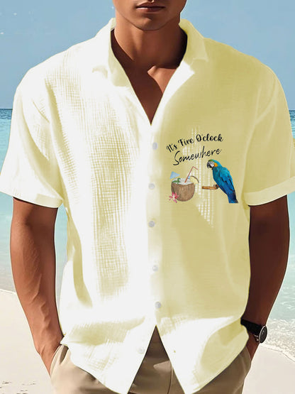 Men's It‘s 5 O'clock Somewhere Print Casual Short-Sleeve Shirt