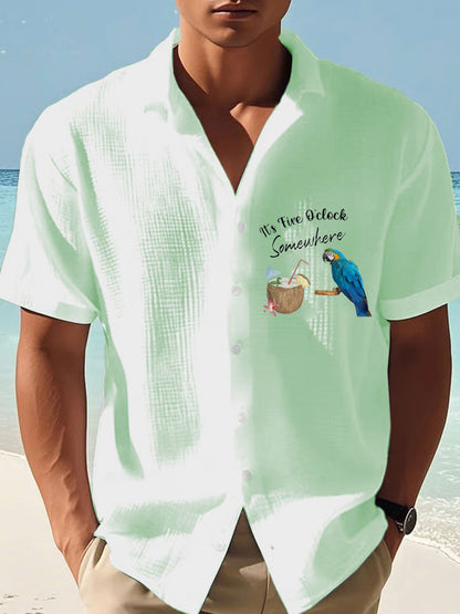 Men's It‘s 5 O'clock Somewhere Print Casual Short-Sleeve Shirt