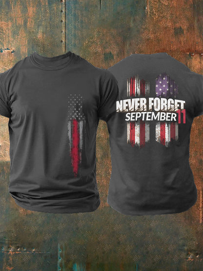 Men's 2025 Patriots Day Commemorating The 24th Anniversary Of 9/11: "Never Forget 9/11" T-shirt
