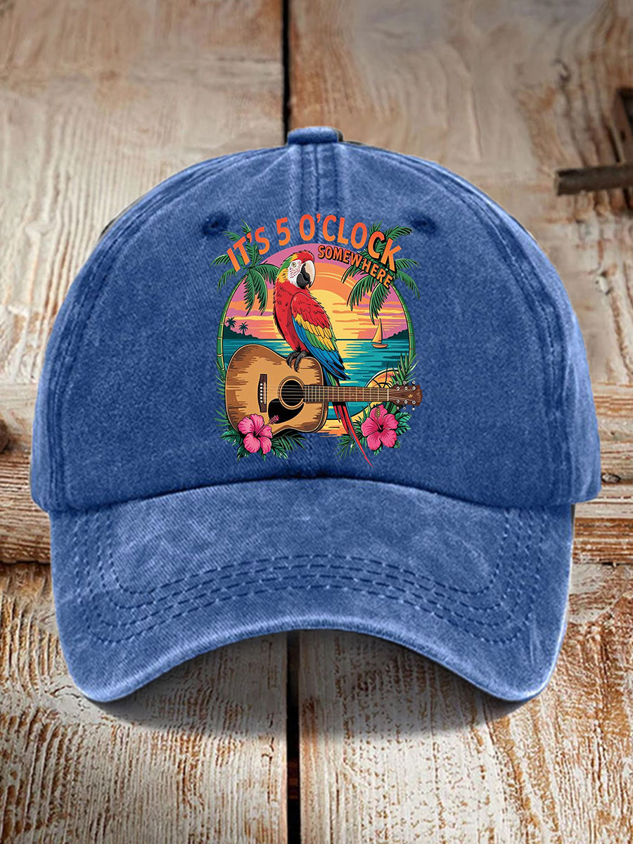 Unisex It's 5 O'clock Somewhere Parrot Print Hat