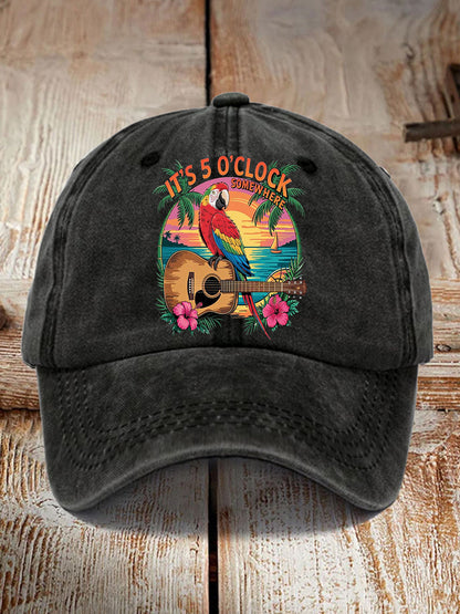 Unisex It's 5 O'clock Somewhere Parrot Print Hat