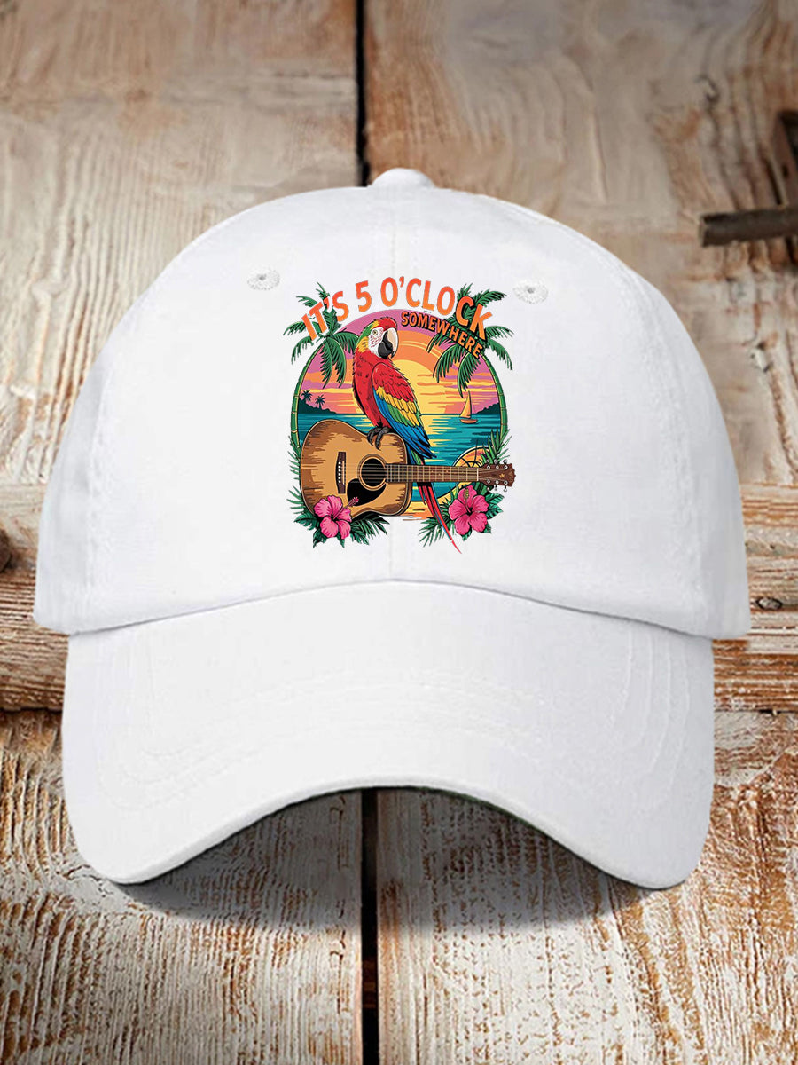 Unisex It's 5 O'clock Somewhere Parrot Print Hat