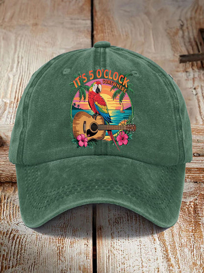 Unisex It's 5 O'clock Somewhere Parrot Print Hat