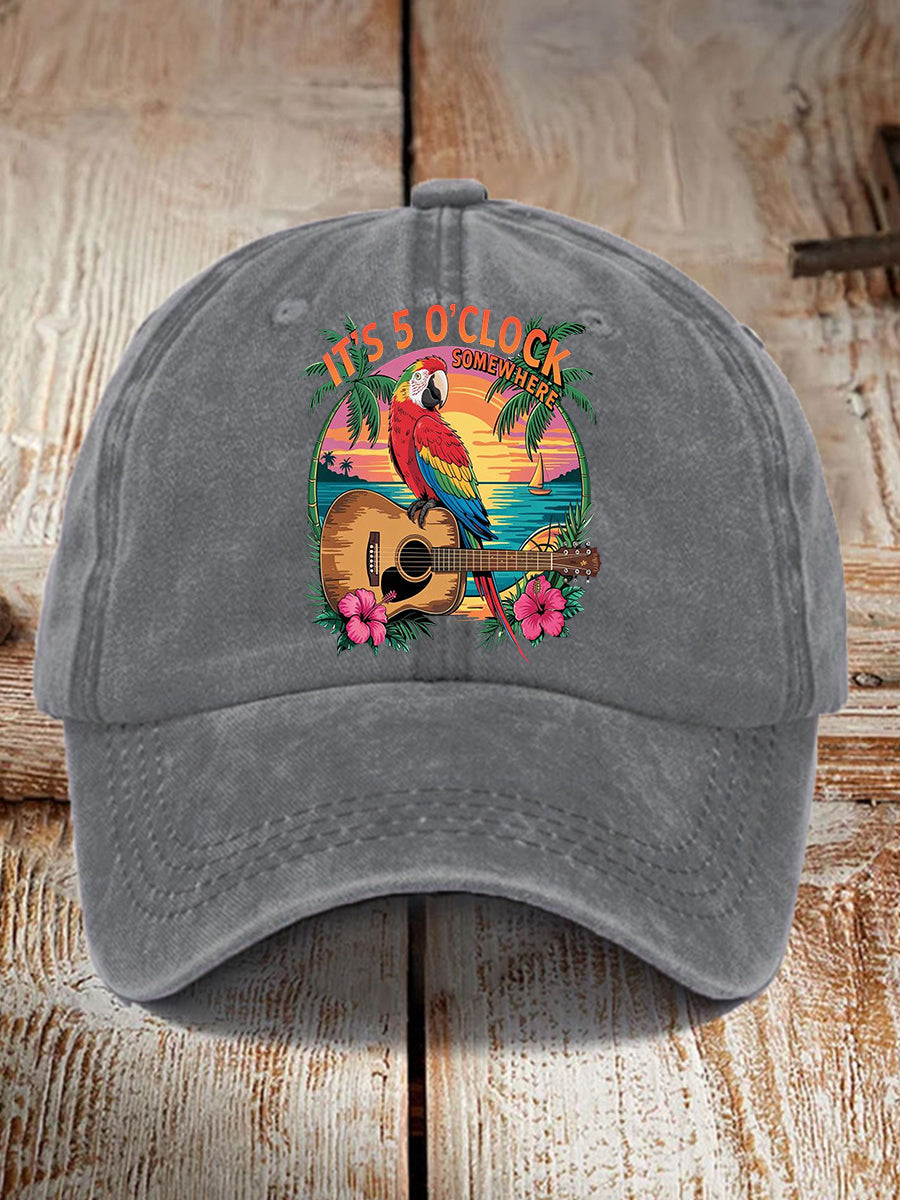 Unisex It's 5 O'clock Somewhere Parrot Print Hat