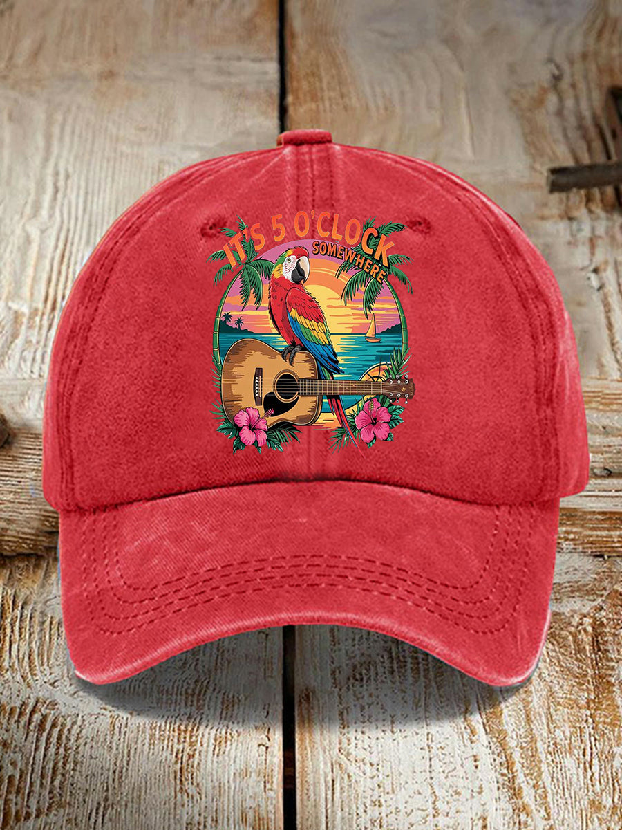 Unisex It's 5 O'clock Somewhere Parrot Print Hat