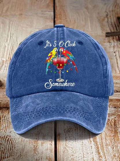 Unisex It's 5 O'clock Somewhere Parrot Print Hat