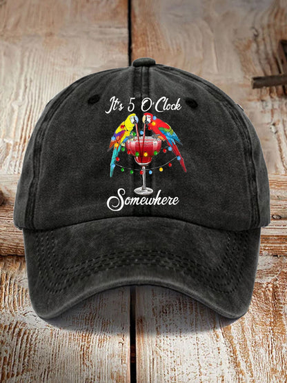 Unisex It's 5 O'clock Somewhere Parrot Print Hat