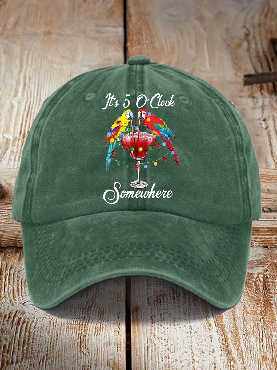 Unisex It's 5 O'clock Somewhere Parrot Print Hat