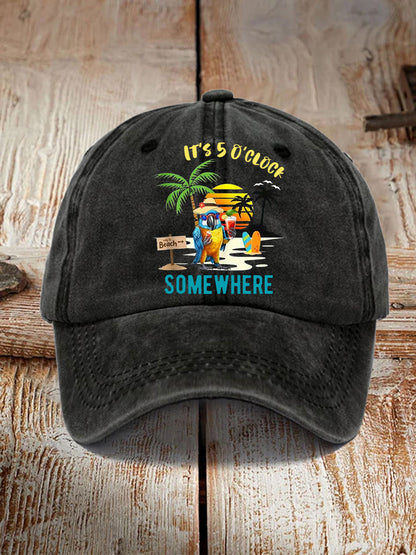 Unisex It's 5 O'clock Somewhere Parrot Print Hat
