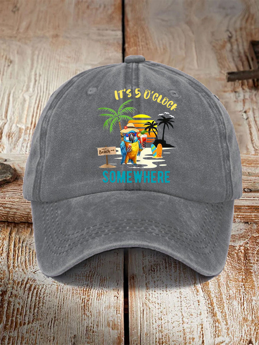 Unisex It's 5 O'clock Somewhere Parrot Print Hat