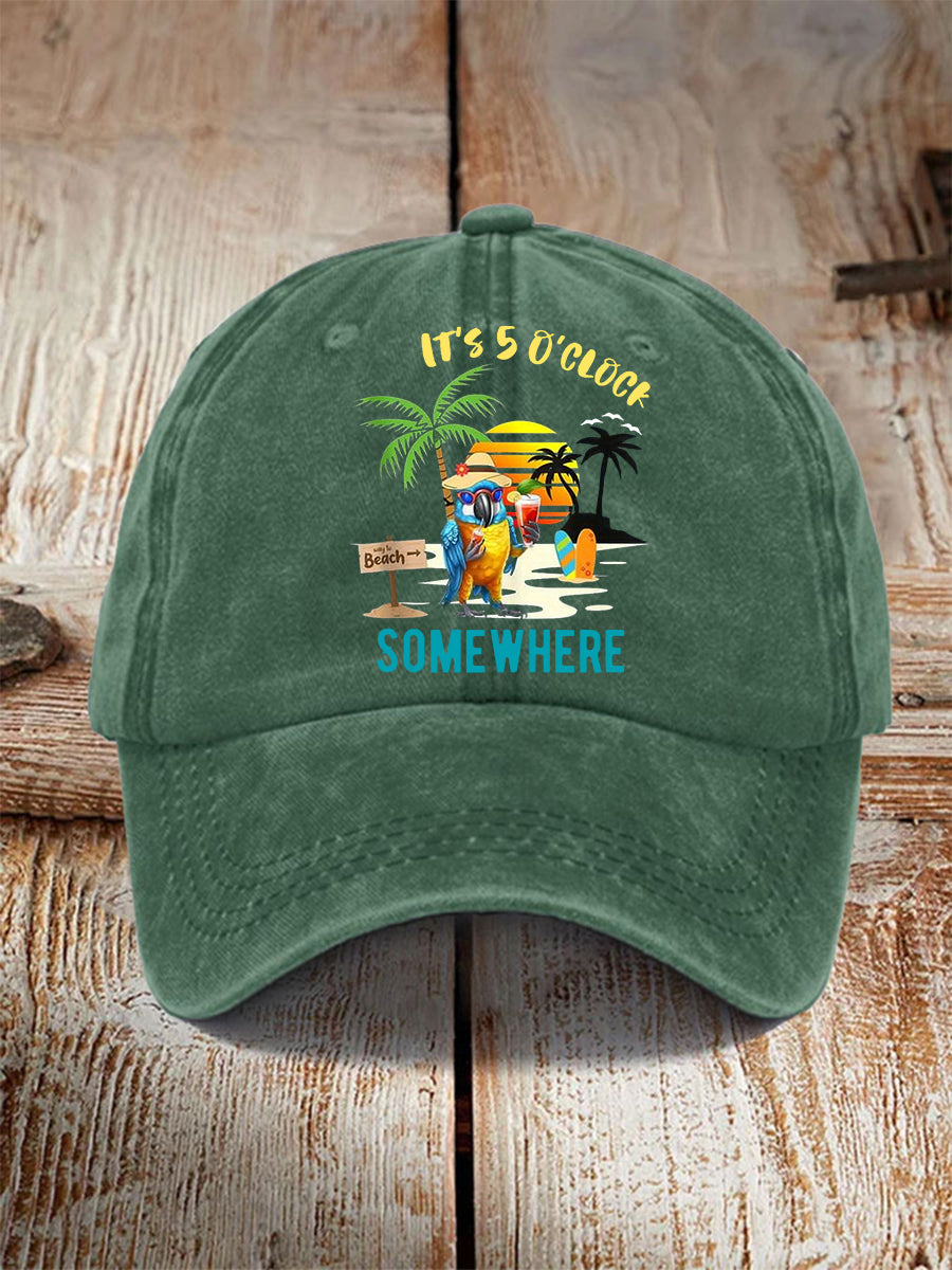 Unisex It's 5 O'clock Somewhere Parrot Print Hat
