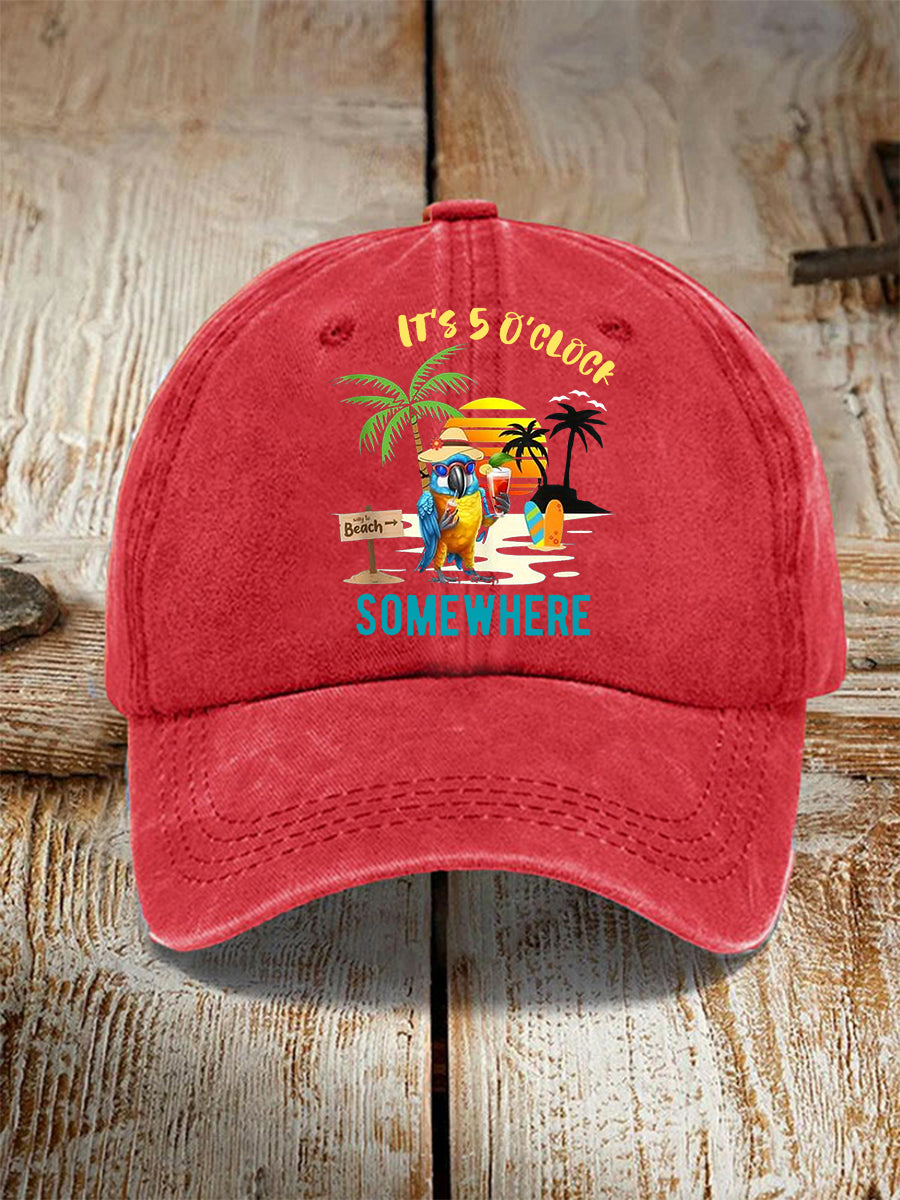 Unisex It's 5 O'clock Somewhere Parrot Print Hat