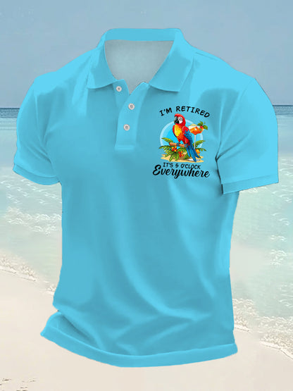 Men's I‘m Retired It‘s 5 O'clock Somewhere Parrot Print Casual Top