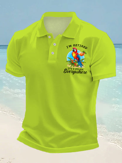 Men's I‘m Retired It‘s 5 O'clock Somewhere Parrot Print Casual Top