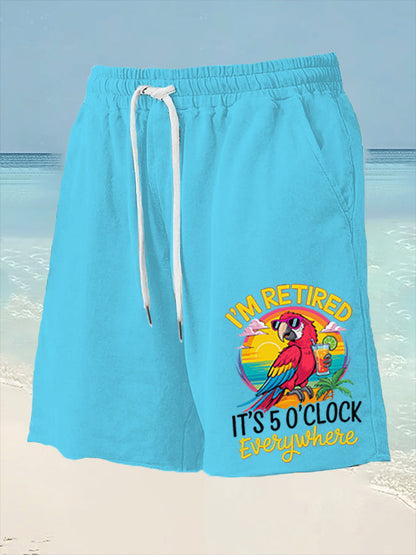 Men's I'm Retired It's 5 O'clock Somewhere Parrot Print Casual Shorts