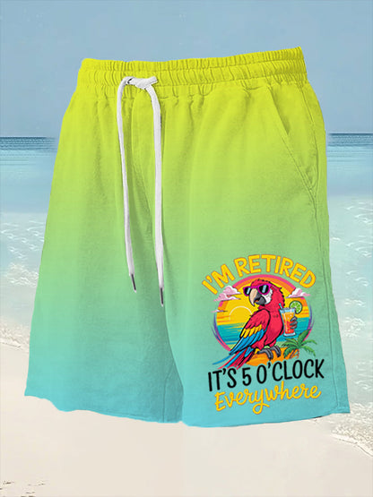 Men's I'm Retired It's 5 O'clock Somewhere Parrot Print Casual Shorts