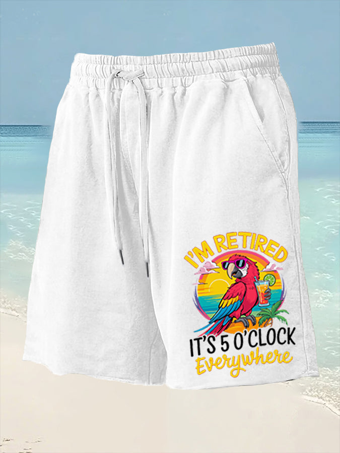 Men's I'm Retired It's 5 O'clock Somewhere Parrot Print Casual Shorts