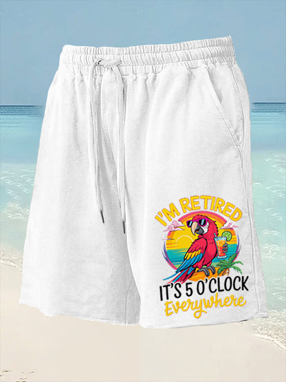 Men's I'm Retired It's 5 O'clock Somewhere Parrot Print Casual Shorts