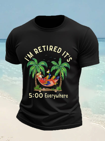 Men's I'm Retired It's 5 O'clock Everywhere Parrot Print Casual Tee