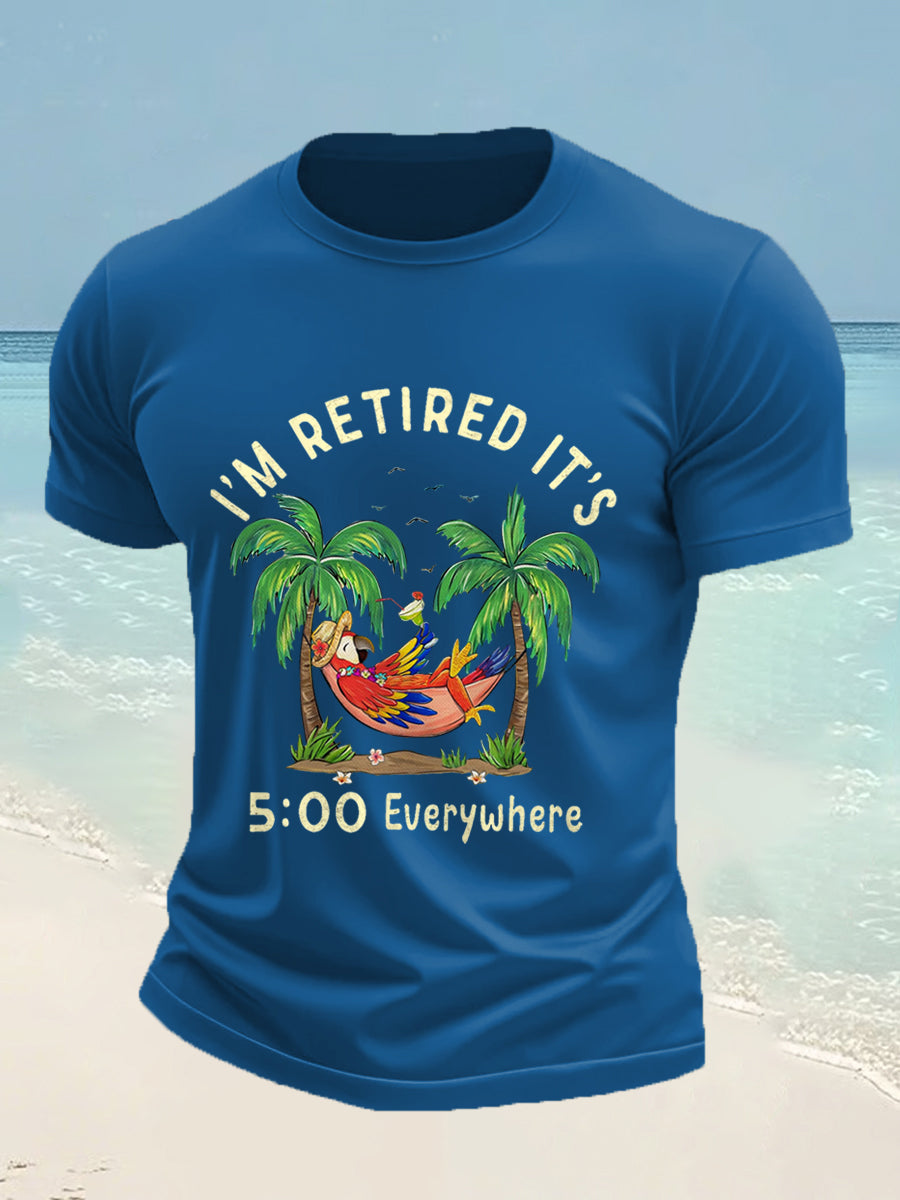Men's I'm Retired It's 5 O'clock Everywhere Parrot Print Casual Tee