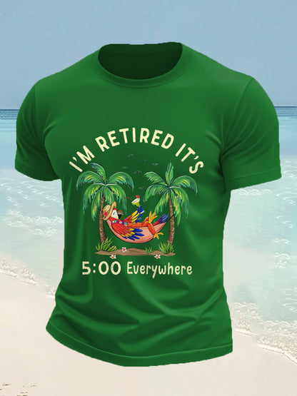 Men's I'm Retired It's 5 O'clock Everywhere Parrot Print Casual Tee