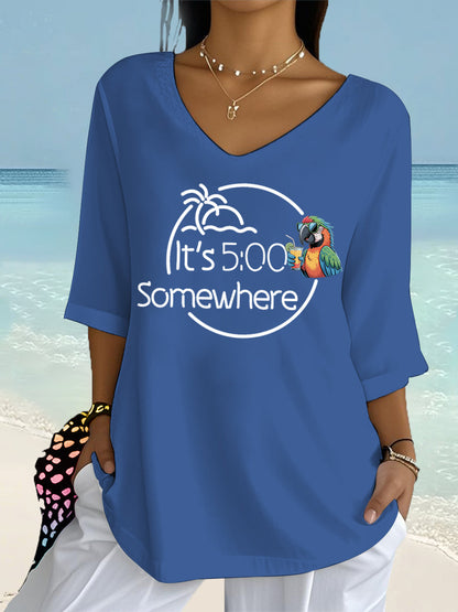 Women's I'm Retired It's 5 O'clock Everywhere Parrot Print Casual Half-Sleeve Top