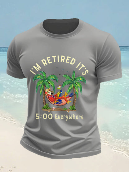 Men's I'm Retired It's 5 O'clock Everywhere Parrot Print Casual Tee