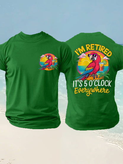 Men's I'm Retired It's 5 O'clock Everywhere Parrot Print Casual Tee