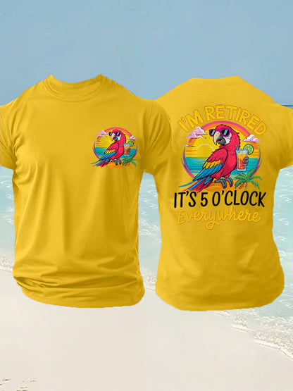 Men's I'm Retired It's 5 O'clock Everywhere Parrot Print Casual Tee