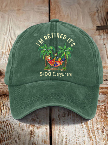 Unisex I'm Retired It's 5 O'clock Everywhere Parrot Print Hat