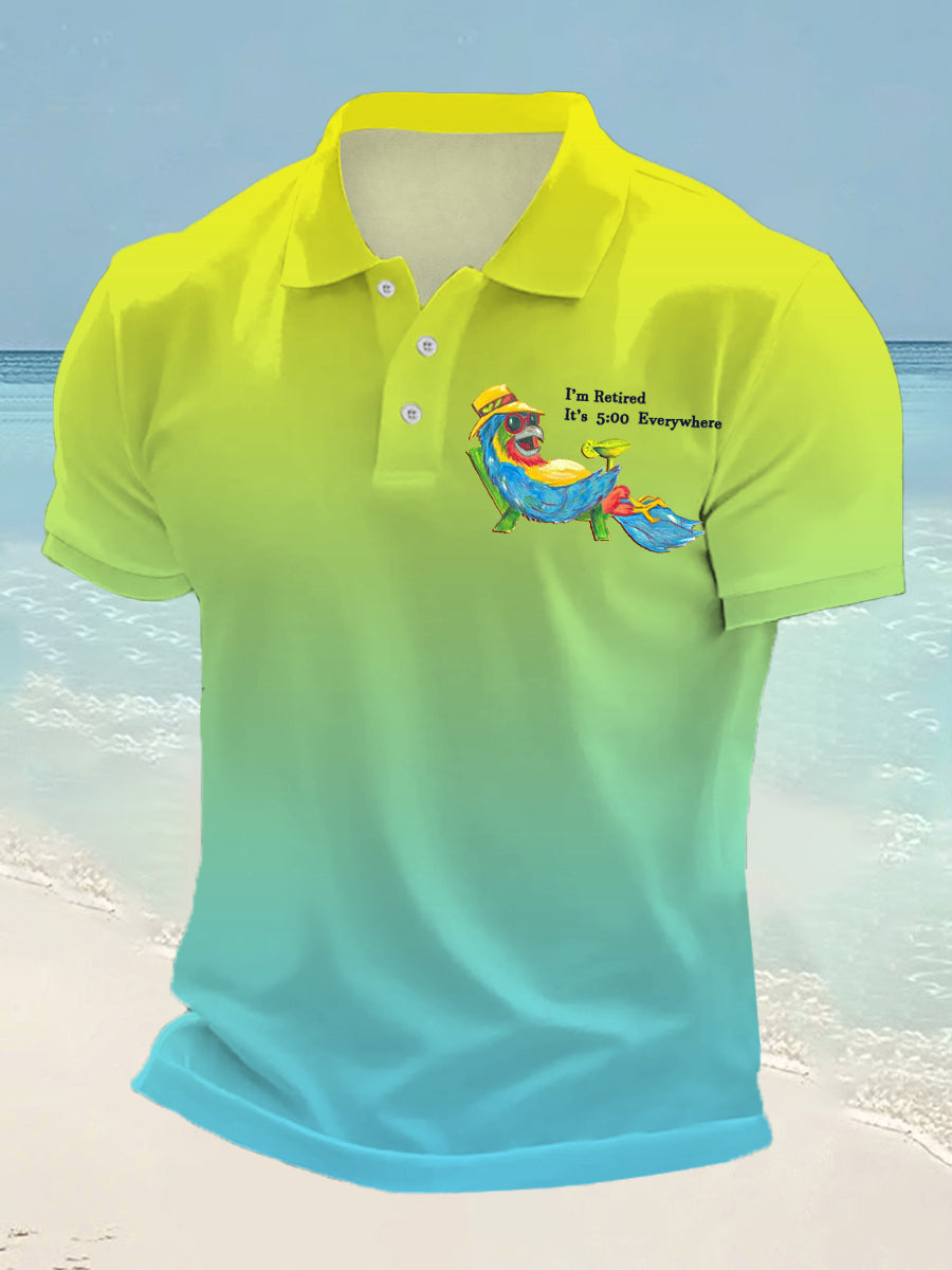 Men's I'm Retired It's 5 O'clock Everywhere Parrot Print Casual Top