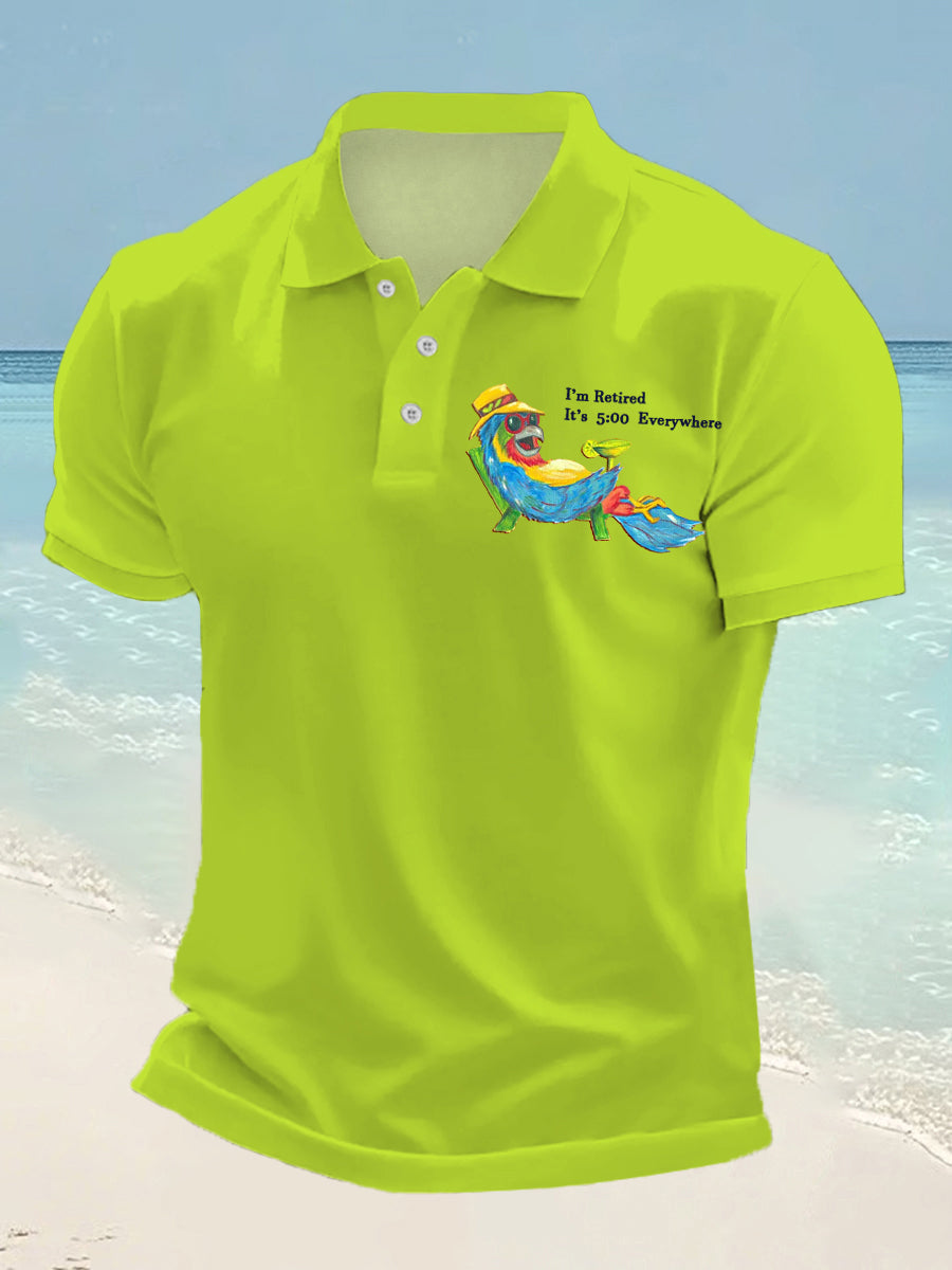Men's I'm Retired It's 5 O'clock Everywhere Parrot Print Casual Top