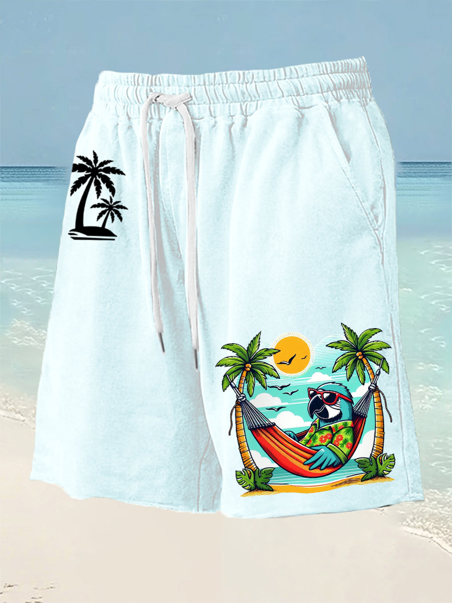 Men's Beach Vacation Parrot Print Casual Shorts