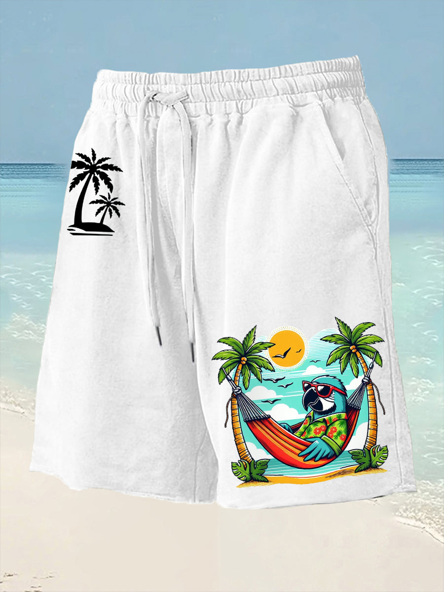 Men's Beach Vacation Parrot Print Casual Shorts