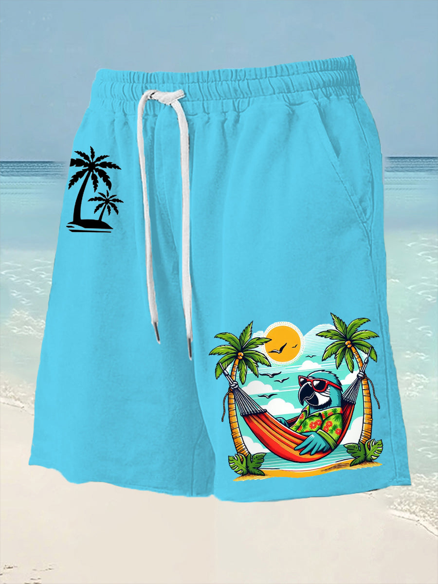 Men's Beach Vacation Parrot Print Casual Shorts