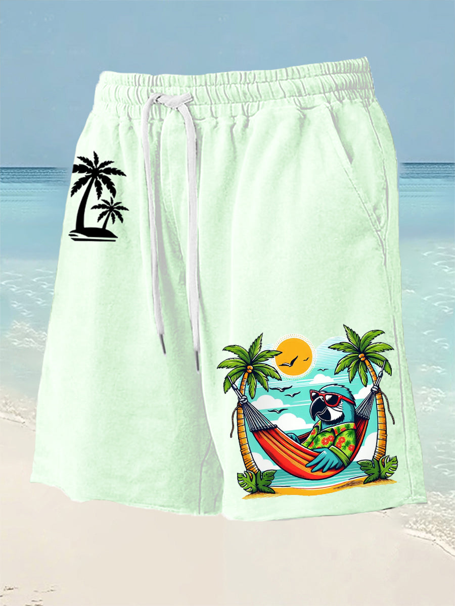 Men's Beach Vacation Parrot Print Casual Shorts