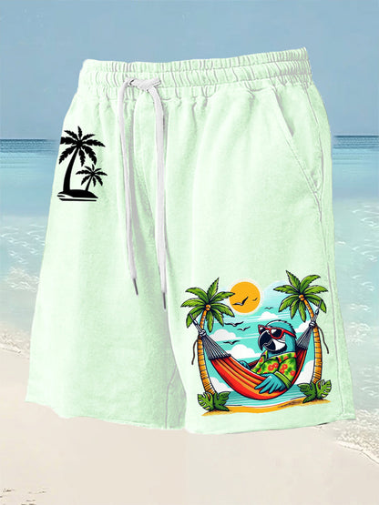 Men's Beach Vacation Parrot Print Casual Shorts