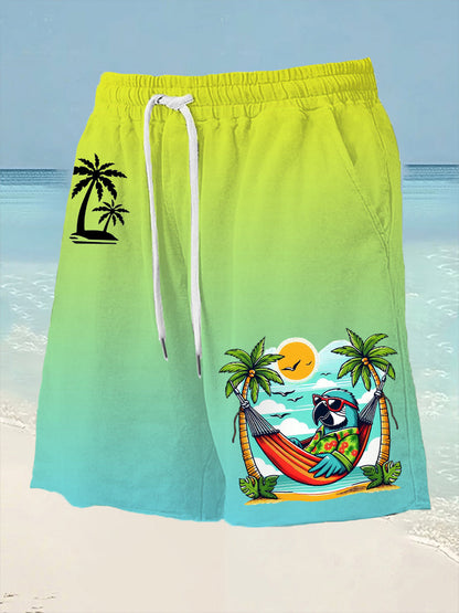 Men's Beach Vacation Parrot Print Casual Shorts