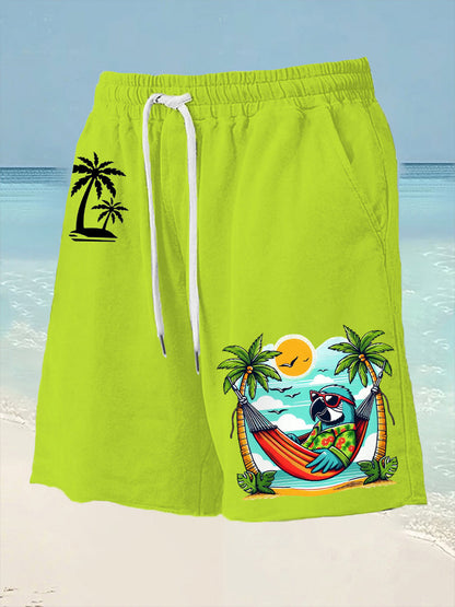Men's Beach Vacation Parrot Print Casual Shorts