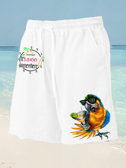 Men's  It's 5 O'clock Somewhere Parrot Print Drawstring Shorts