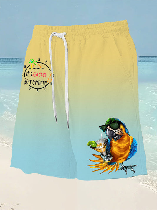 Men's  It's 5 O'clock Somewhere Parrot Print Drawstring Shorts